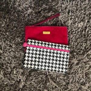 Makeup Bag Set‎ Houndstooth Cosmetic Travel Pouch Pink Velvet Clutch